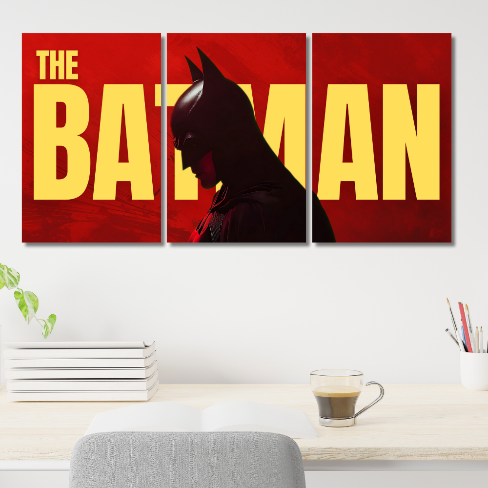 The Batman Poster – 3 Split Poster Wall Art – Dark Red & Yellow Cinematic Artwork