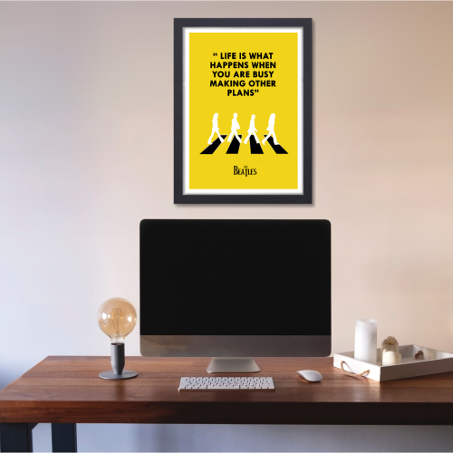 beatles music poster images, beatles music poster for sale, beatles music poster prints, beatles music poster print, beatles music poster art, beatles music poster vintage, beatles music poster template, beatles music poster design, beatles music poster collection, beatles music poster, beatles band poster, beatles song poster, the beatles music poster, the beatles photo, the beatles images, Yellow Beatles quote poster with black text “Life is what happens when you are busy making other plans”