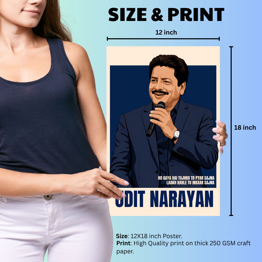 Udit Narayan Poster – Bollywood Playback Singer Wall Art – Framed | Canvas | Poster Print
