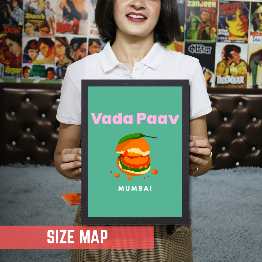 Framed Indian Food Posters Combo Set, Restraunt Wall Frames Poster - Kitchen Quotes Framed Posters, Framsfor Restro & Cafe Wall decor, Room decor Decoration Vada Pav Mumbai Wall