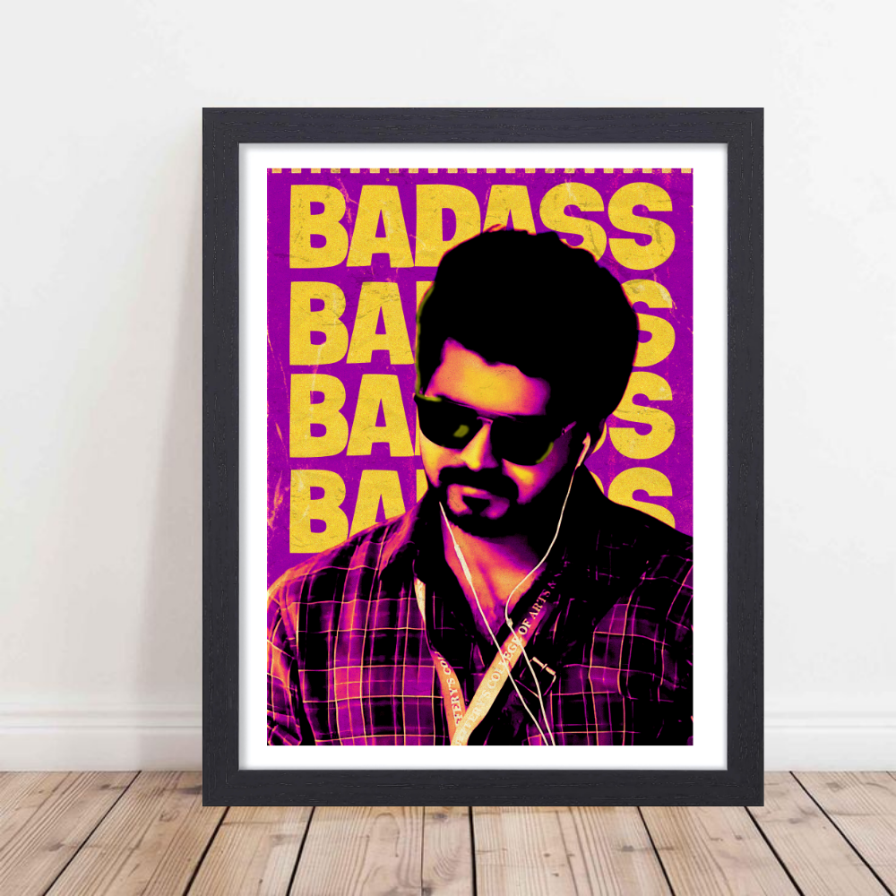 Actor Vijay “Badass” Poster Frame, Tamil Movie Framed Poster, Tamil Movie Posters, Tamil Actors Posters for wall decor, room decor, Living aera, Dining hall Tamil Cinema wall art