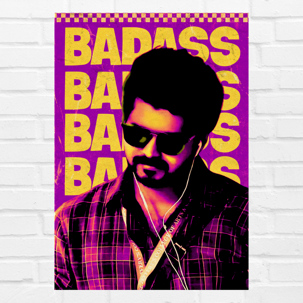 Actor Vijay “Badass” Poster Frame, Tamil Movie Framed Poster, Tamil Movie Posters, Tamil Actors Posters for wall decor, room decor, Living aera, Dining hall Tamil Cinema wall art