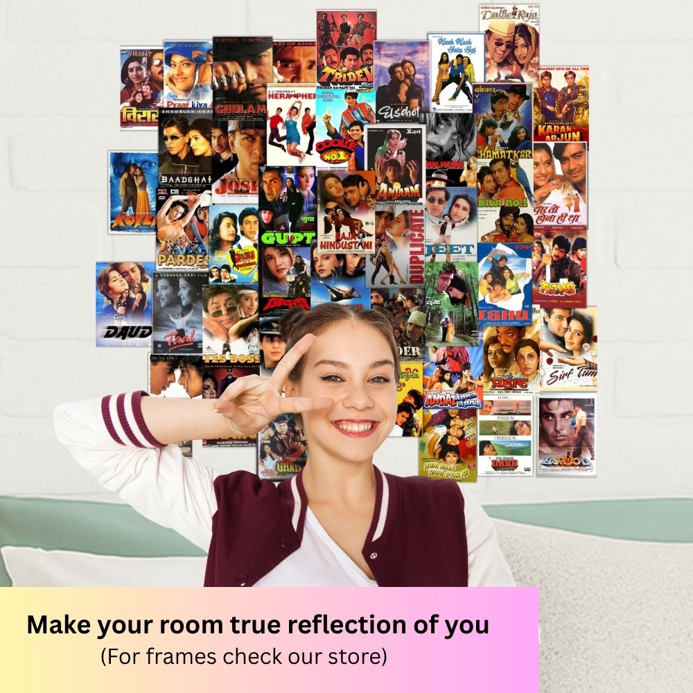 90's Bollywood Movie Posters Collage Kit 54 Pcs Photo Design Aesthetic Wall Art Print Photos Designs for Decor, Bedroom, DIY Gallery Wall Artwork For Office Living Room Decoration