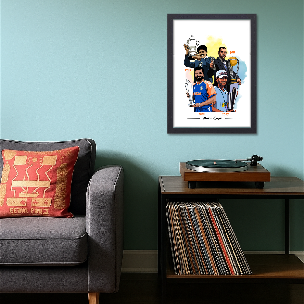 Indian Cricket Players Poster Combo Posters For wall decoration home bedroom living room Paintings Hostel Boys Ideal Gift For Cricket Fans Indian Cricketers Dhoni, Kohli, Yuvraj Singh, Rohit Sharma, Hardik Pandya Painting with frame or without frame