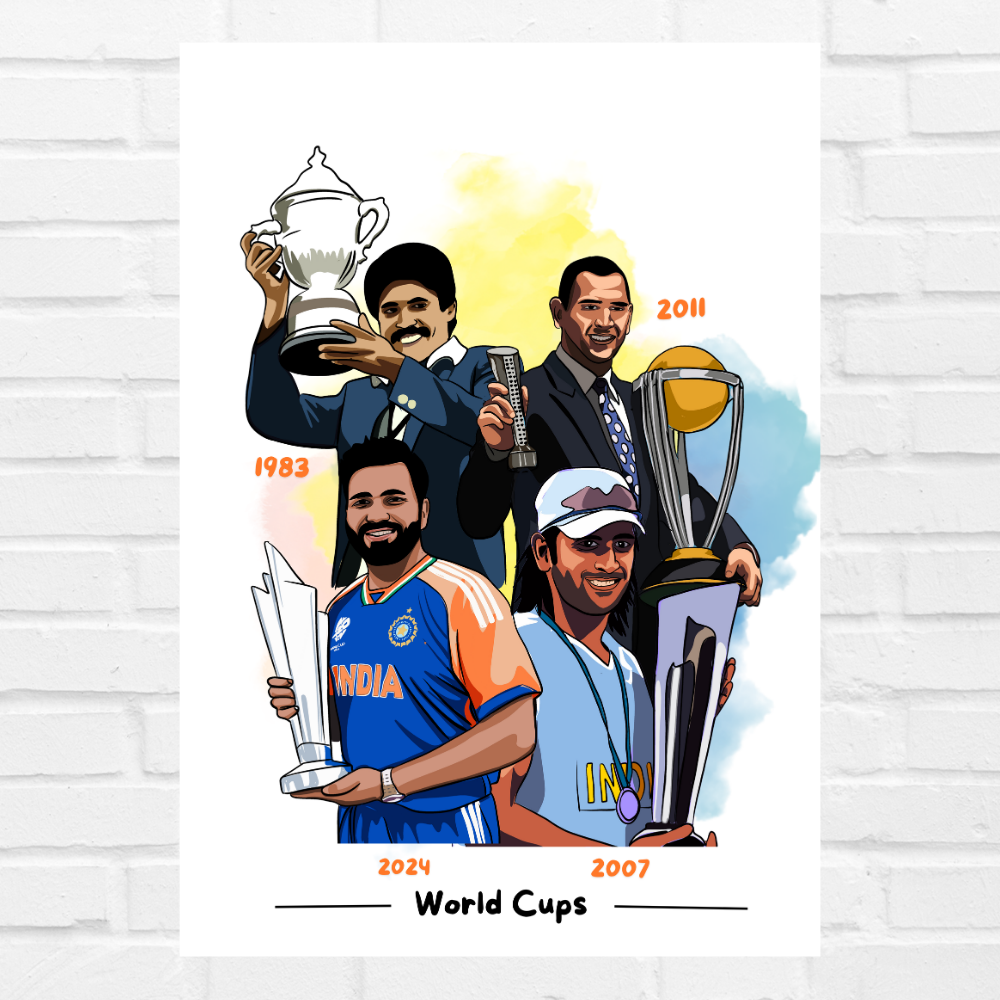 Indian Cricket Players Poster Combo Posters For wall decoration home bedroom living room Paintings Hostel Boys Ideal Gift For Cricket Fans Indian Cricketers Dhoni, Kohli, Yuvraj Singh, Rohit Sharma, Hardik Pandya Painting with frame or without frame