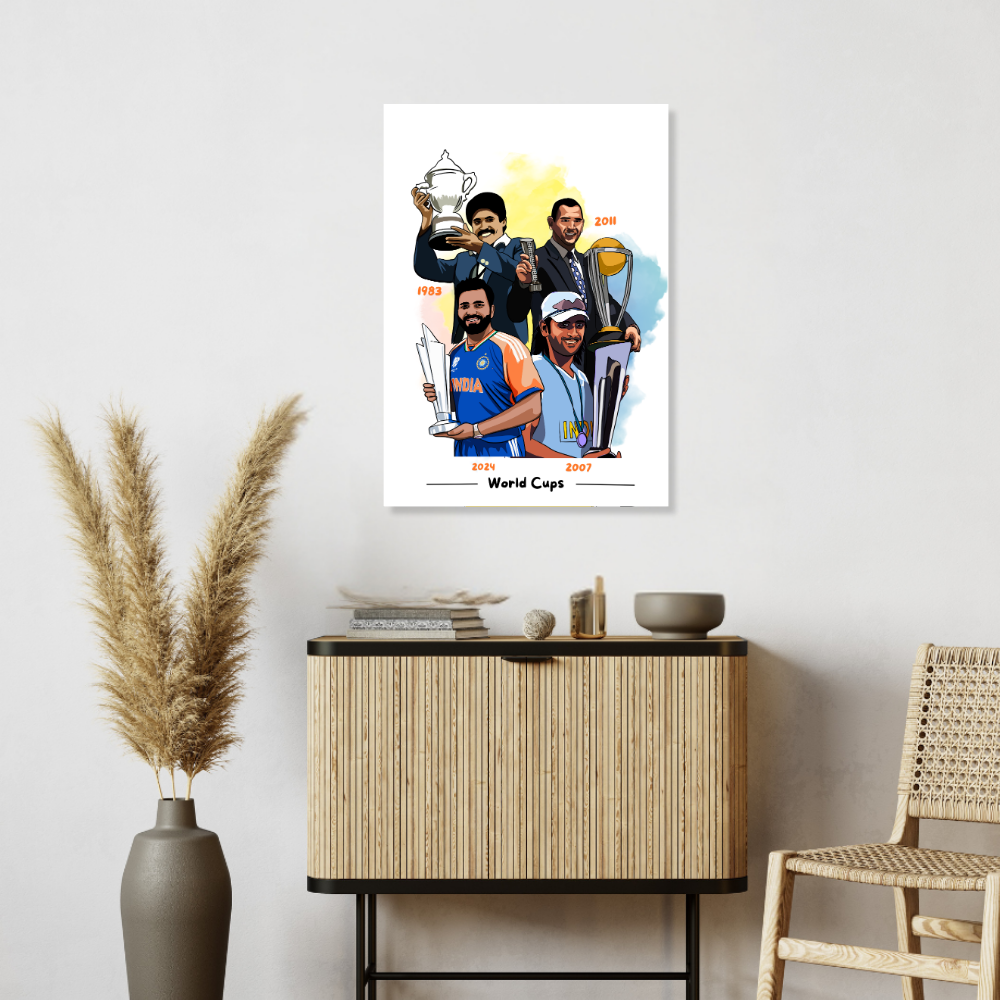 Indian Cricket Players Poster Combo Posters For wall decoration home bedroom living room Paintings Hostel Boys Ideal Gift For Cricket Fans Indian Cricketers Dhoni, Kohli, Yuvraj Singh, Rohit Sharma, Hardik Pandya Painting with frame or without frame