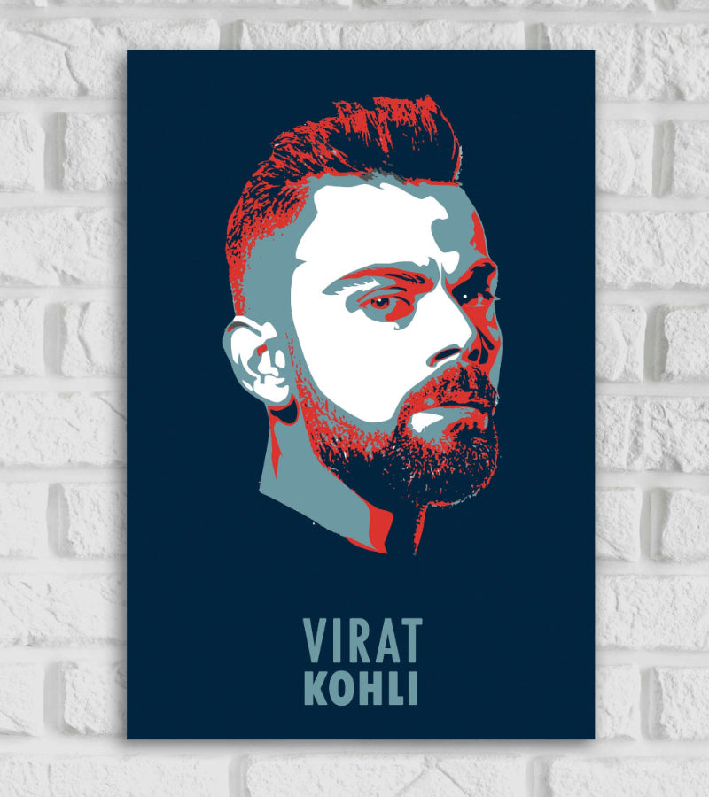Virat Kohli Pop art Virat Kohli King Kholi Indian Cricketer Run Machine Sports Player Cricket World Cup T20 IPL Orange Color Matte Finish Blue Color Wall Decor Posters Frame