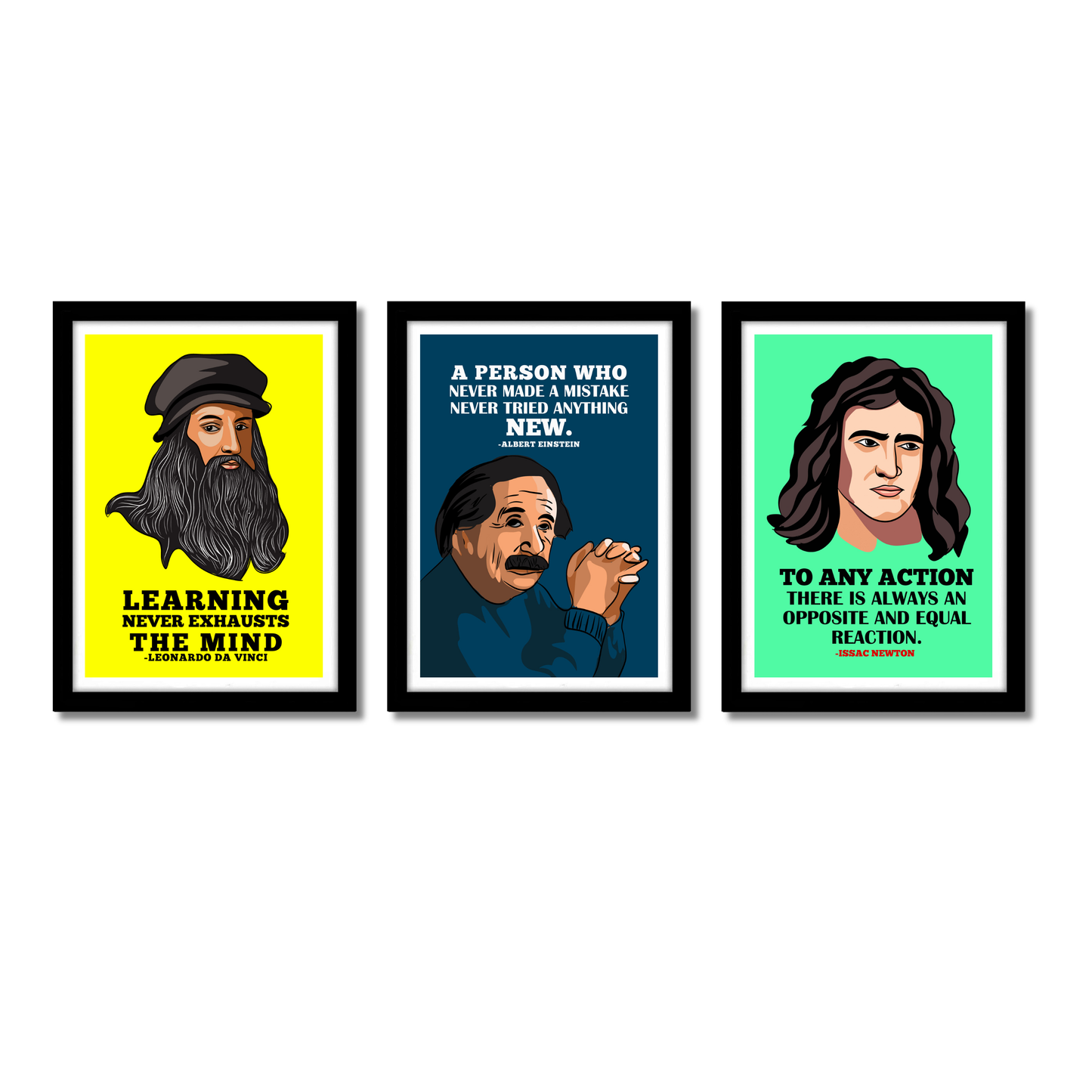 Motivational Quote(Set Of 3) Newton, Da Vinci, Einstein Motivational Quote Artwork