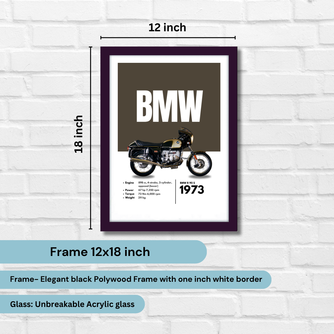 BMW r 90 s Superbikes Bikes Artwork Poster| Frame |Canvas | Vintage | Classic | Sports