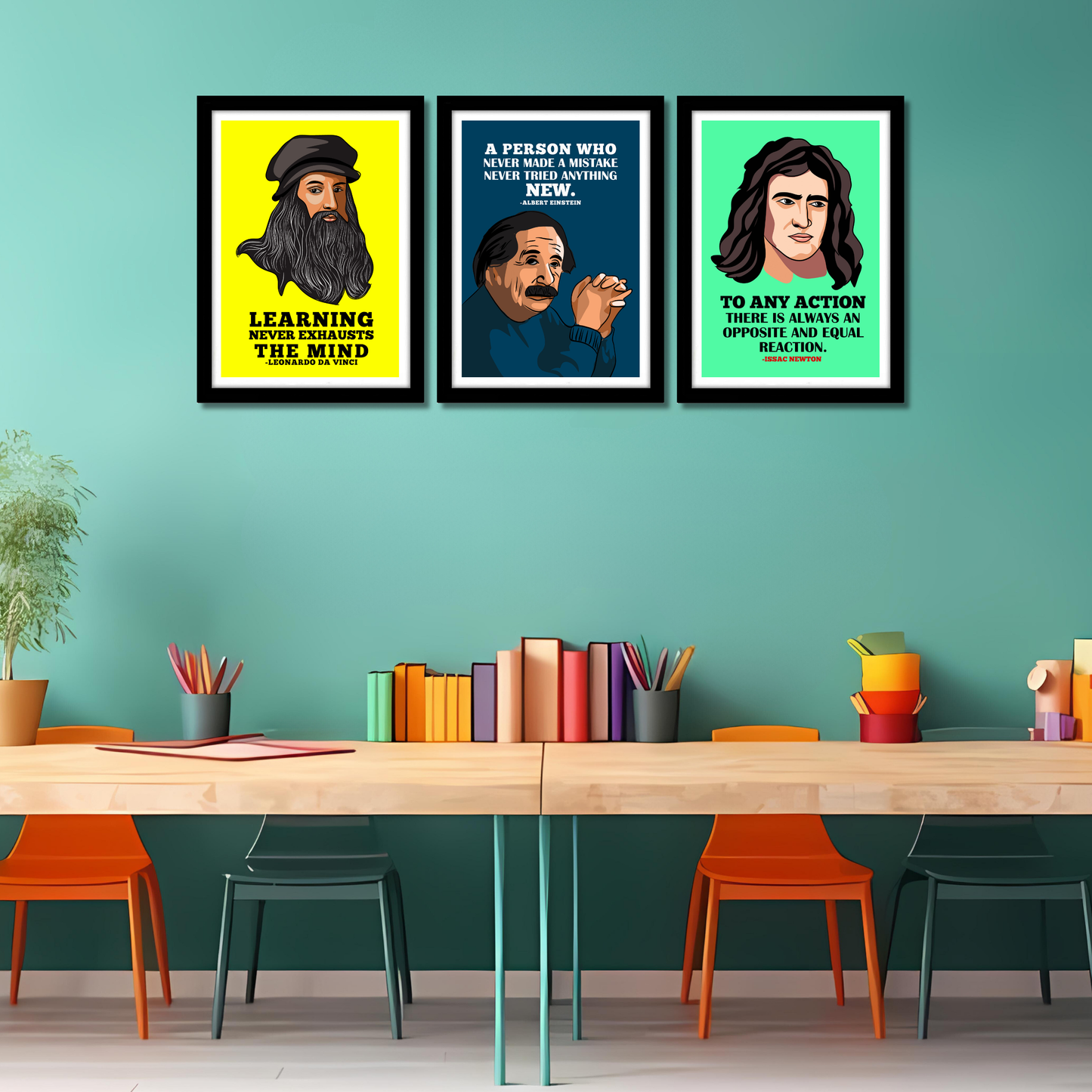 Motivational Quote(Set Of 3) Newton, Da Vinci, Einstein Motivational Quote Artwork