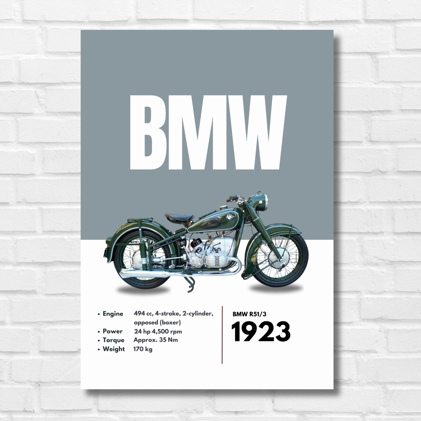 BMW R51/3 Superbikes Bikes Artwork Poster| Frame |Canvas | Vintage | Classic | Sports