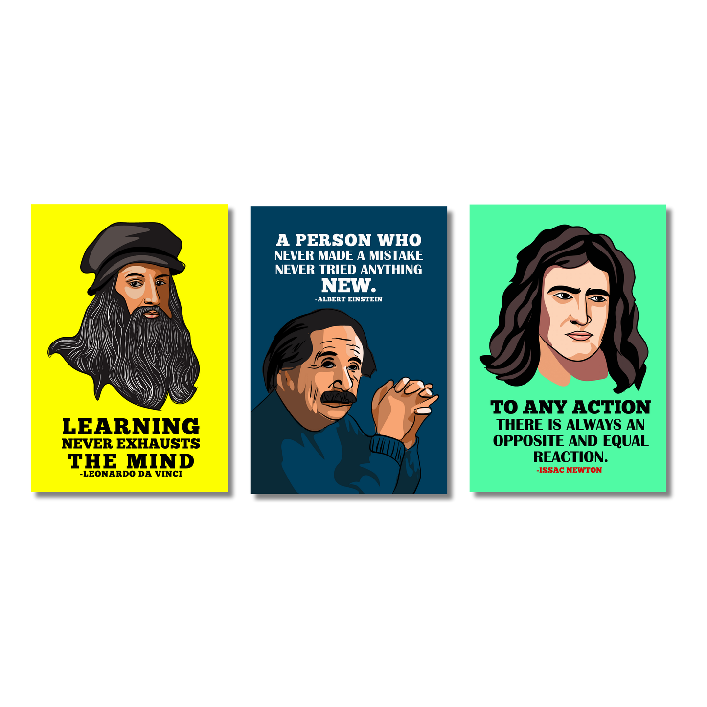 Motivational Quote(Set Of 3) Newton, Da Vinci, Einstein Motivational Quote Artwork