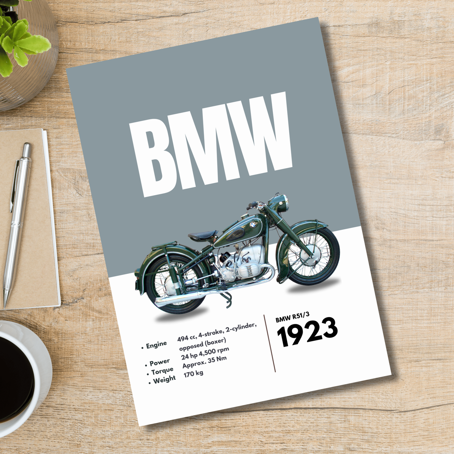BMW R51/3 Superbikes Bikes Artwork Poster| Frame |Canvas | Vintage | Classic | Sports