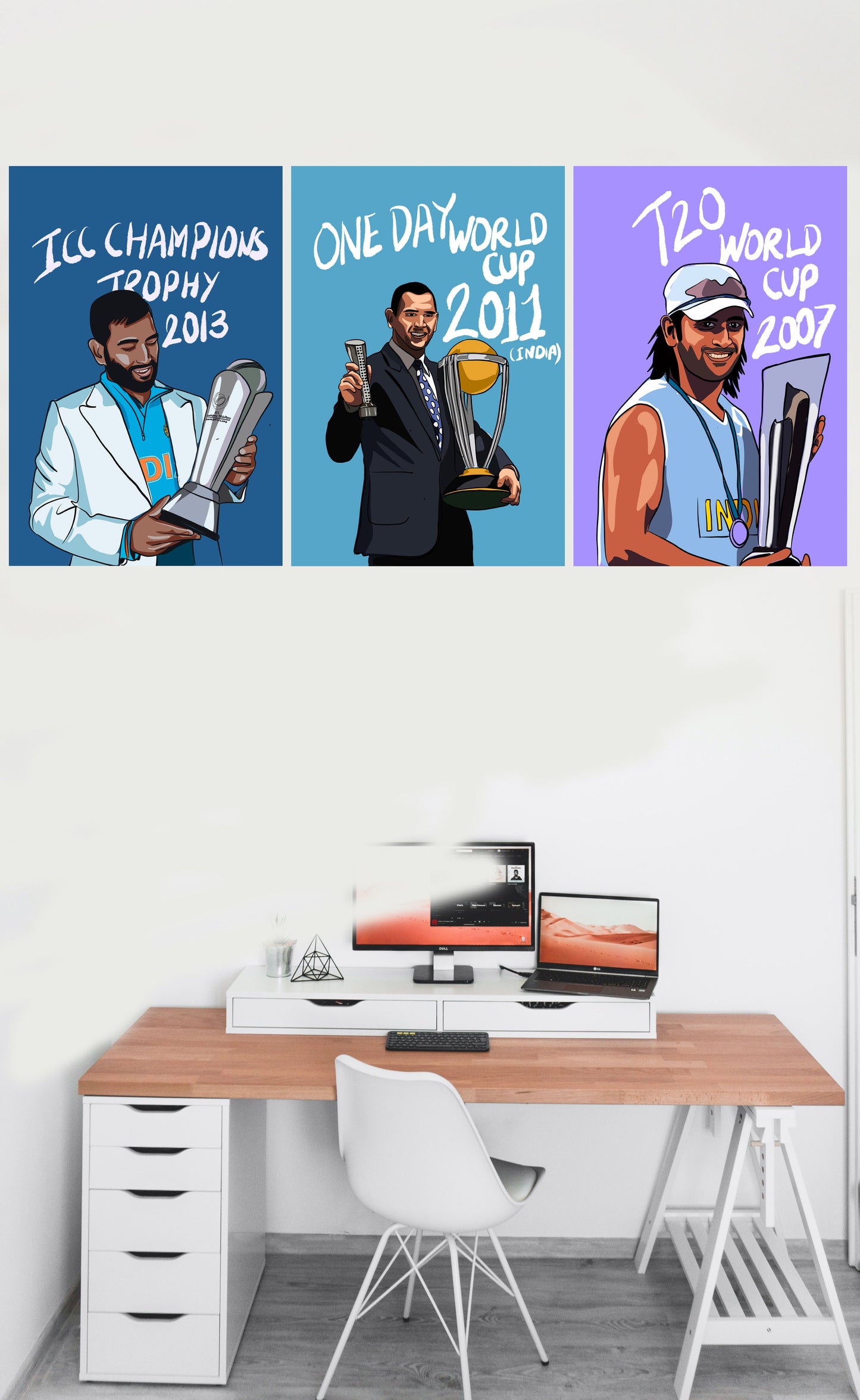 M S Dhoni Trophy (Set Of 3) Art work