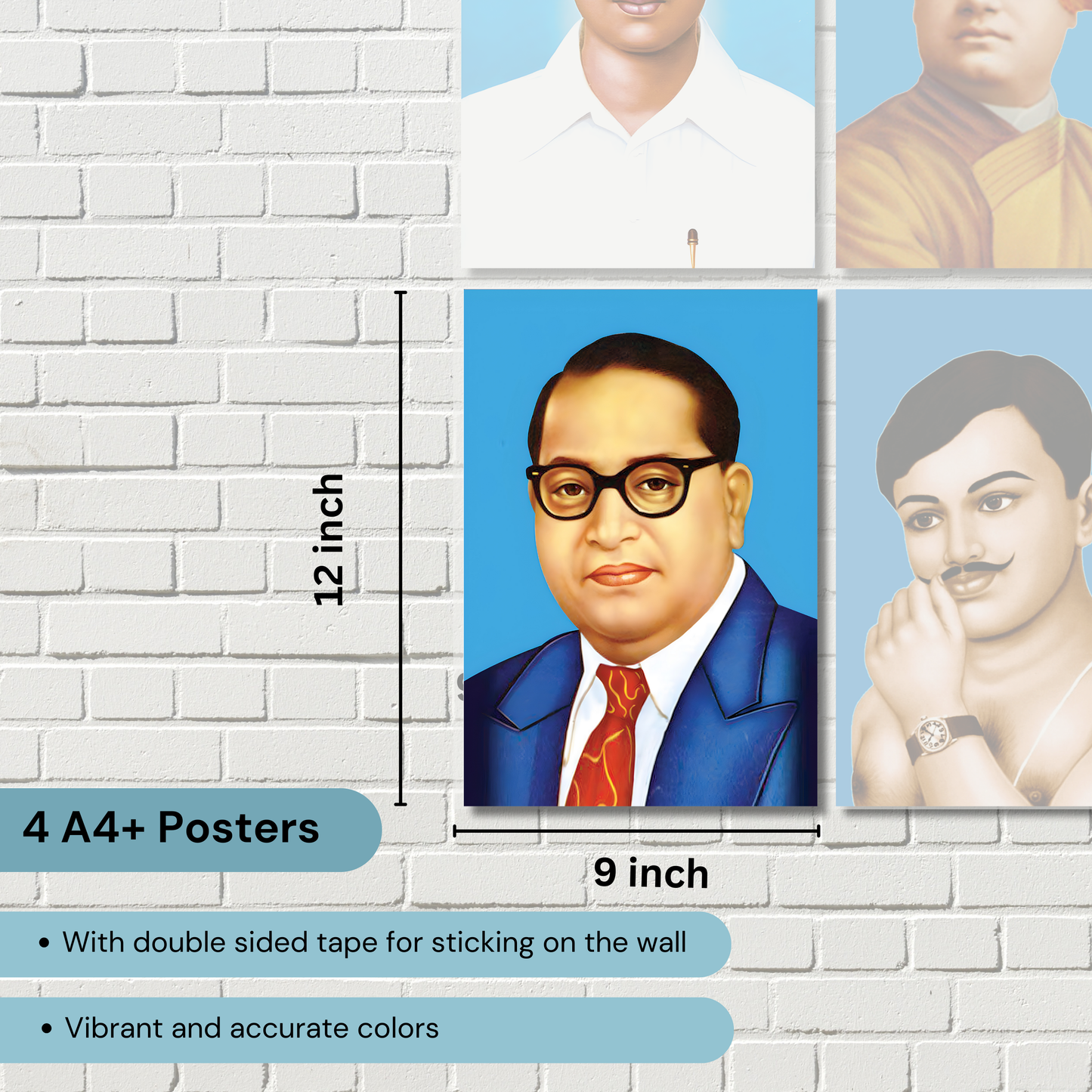 Good Hope (Set Of 4) Bhagat Singh, Azad, Vivekanand, Ambedkar Artwork