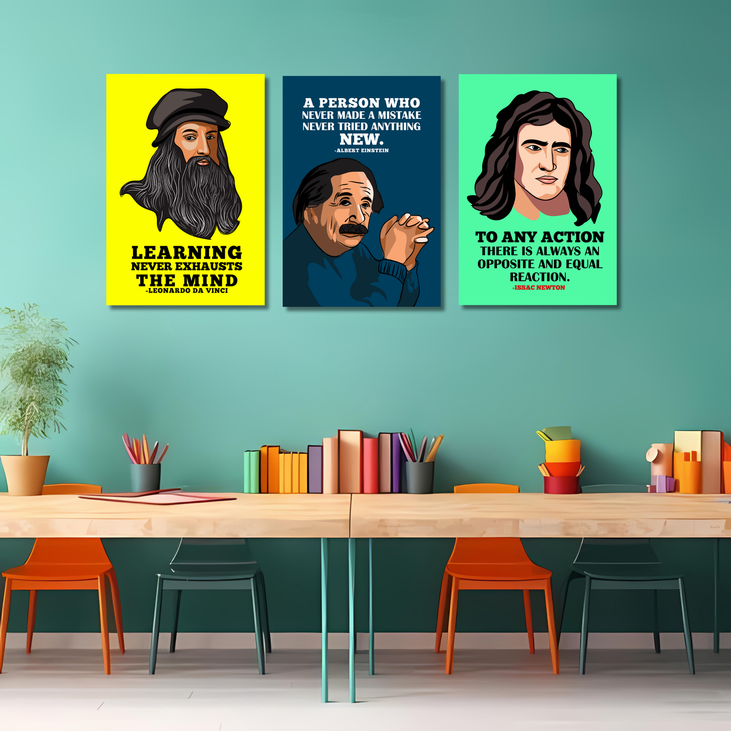 Motivational Quote(Set Of 3) Newton, Da Vinci, Einstein Motivational Quote Artwork