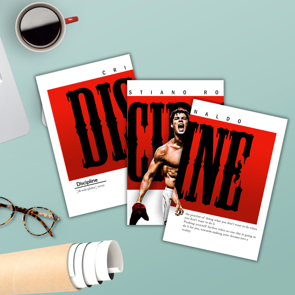 Footballer Cristiano Ronaldo 3 Split Poster Soccer Wall Art For Sports Room Office Bedroom Hostel Gym Gift For Fan Boys Men Wallpaper Stickers