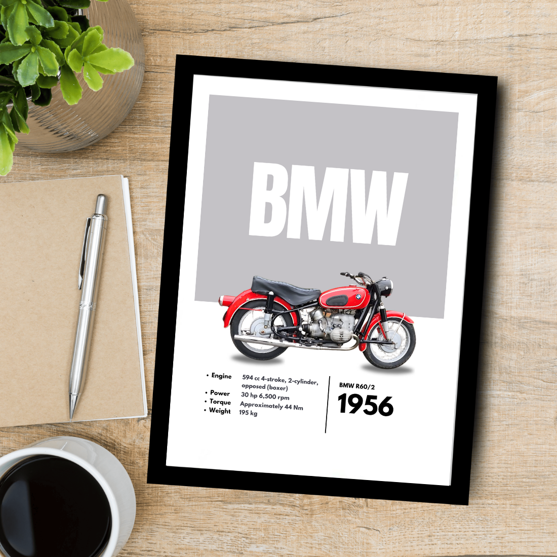 BMW R60/2 Superbikes Bikes Artwork Poster| Frame |Canvas | Vintage | Classic | Sports