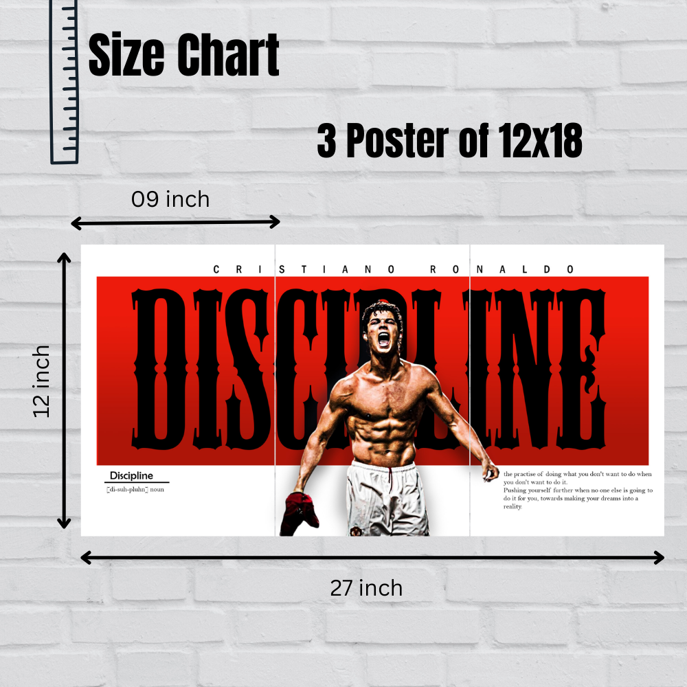 Footballer Cristiano Ronaldo 3 Split Poster Soccer Wall Art For Sports Room Office Bedroom Hostel Gym Gift For Fan Boys Men Wallpaper Stickers