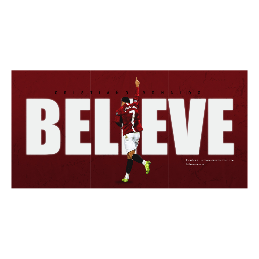 Footballer Cristiano Ronaldo 3 Split Poster Soccer Wall Art For Sports Room Office Bedroom Hostel Gym Gift For Fan Boys Men Wallpaper Stickers