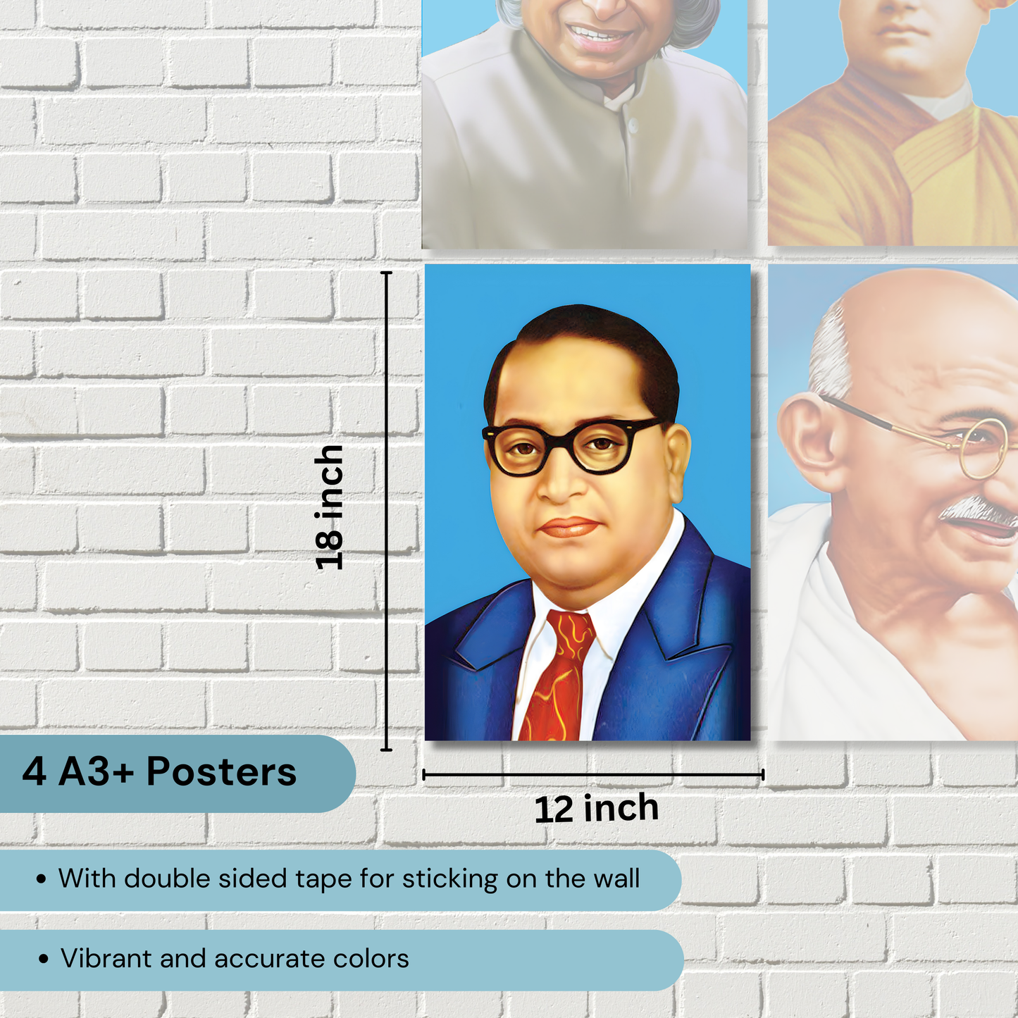 Good Hope (Set Of 4) Abdul Kalam, Gandhi, Vivekanand, Ambedkar Artwork