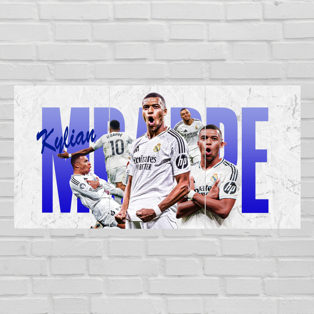 Footballer Kylian Mbappe 3 Split Poster Soccer Wall Art For Sports Room Office Bedroom Hostel Gym Gift For Fan Boys Men Wallpaper Stickers