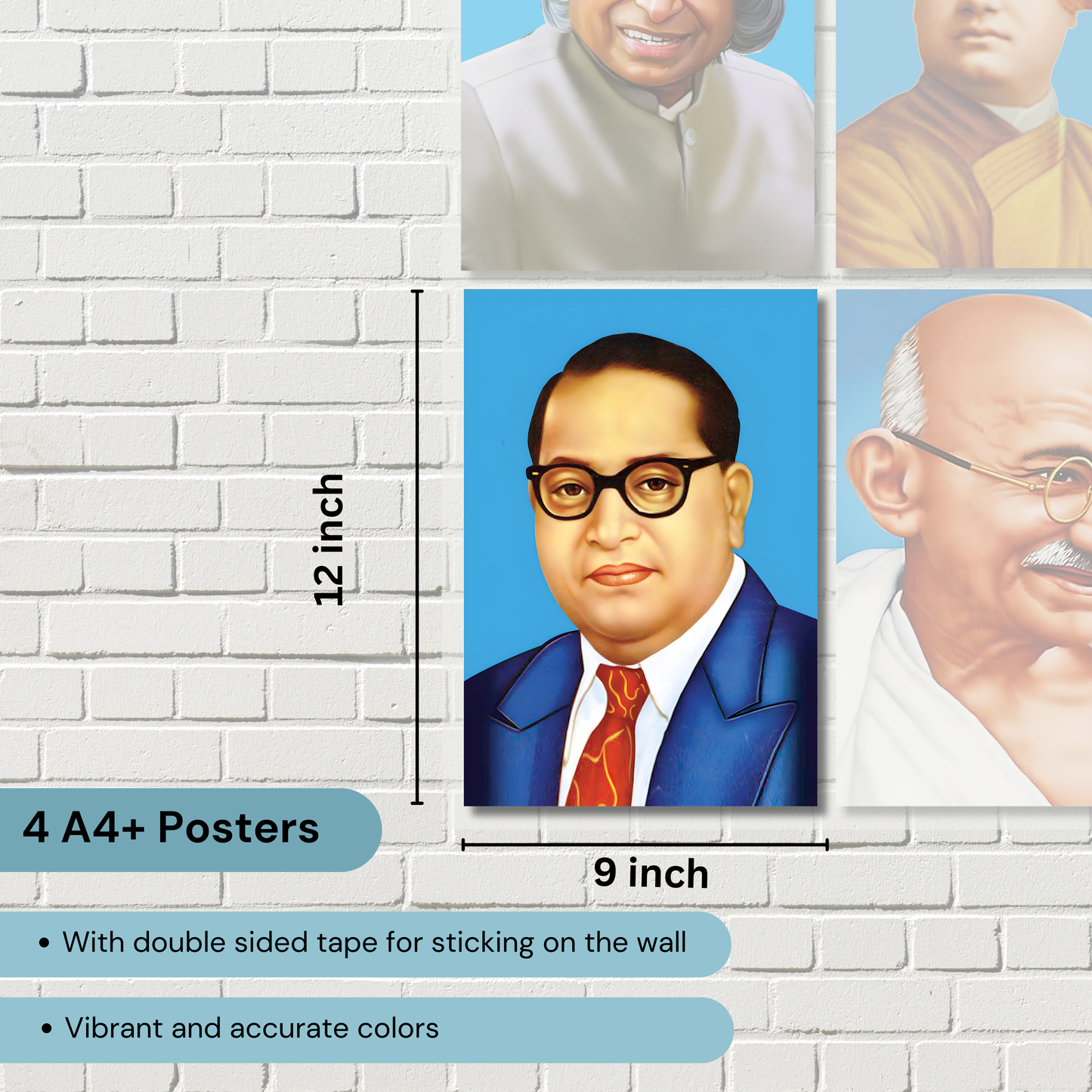 Good Hope (Set Of 4) Abdul Kalam, Gandhi, Vivekanand, Ambedkar Artwork