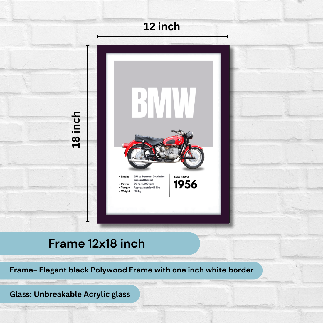 BMW R60/2 Superbikes Bikes Artwork Poster| Frame |Canvas | Vintage | Classic | Sports