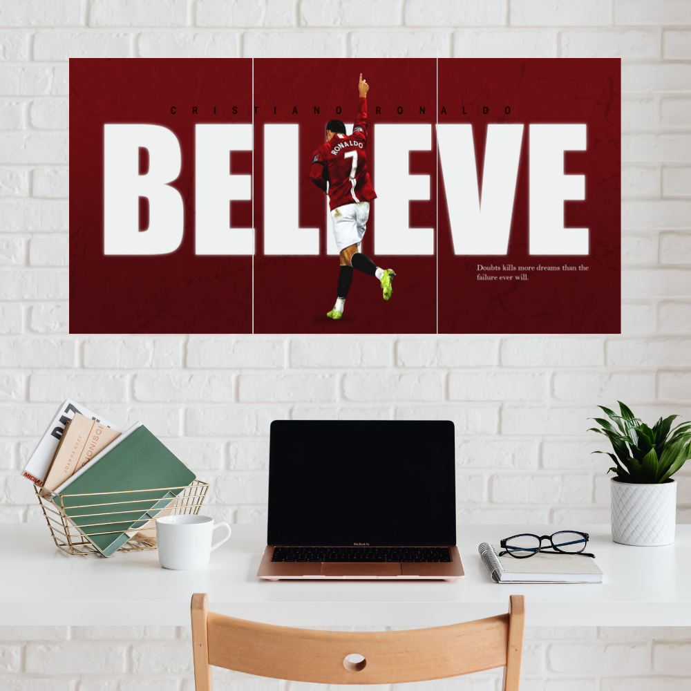 Footballer Cristiano Ronaldo 3 Split Poster Soccer Wall Art For Sports Room Office Bedroom Hostel Gym Gift For Fan Boys Men Wallpaper Stickers