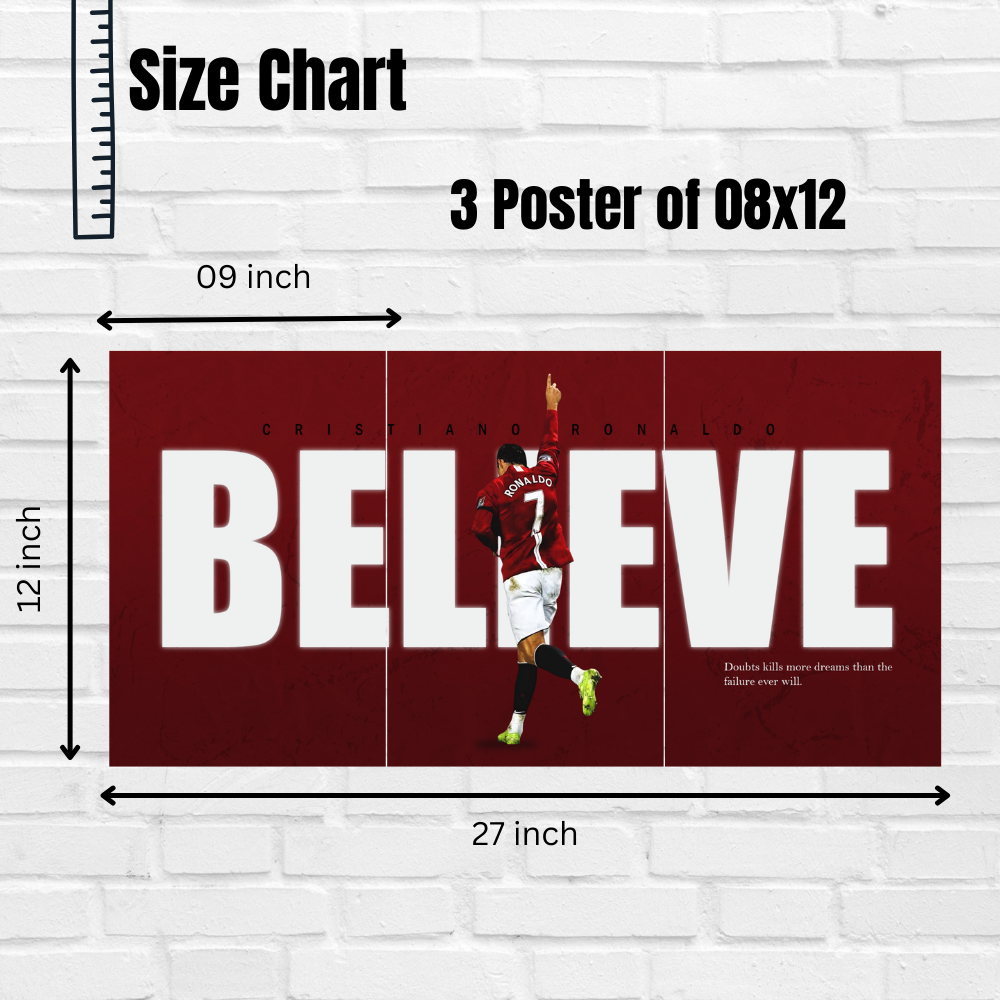 Footballer Cristiano Ronaldo 3 Split Poster Soccer Wall Art For Sports Room Office Bedroom Hostel Gym Gift For Fan Boys Men Wallpaper Stickers