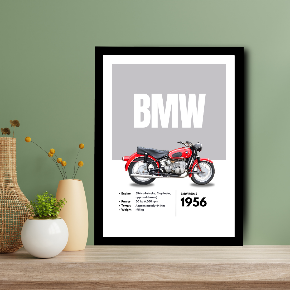 BMW R60/2 Superbikes Bikes Artwork Poster| Frame |Canvas | Vintage | Classic | Sports