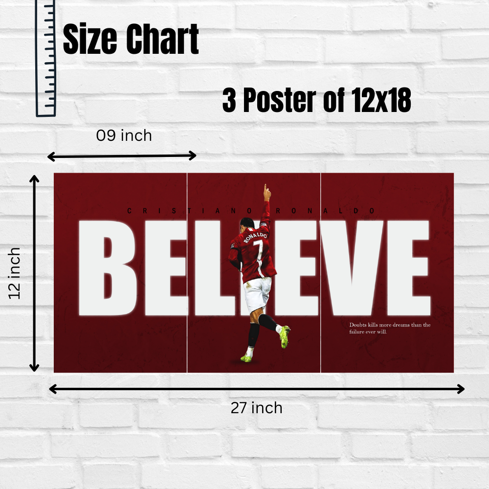 Footballer Cristiano Ronaldo 3 Split Poster Soccer Wall Art For Sports Room Office Bedroom Hostel Gym Gift For Fan Boys Men Wallpaper Stickers