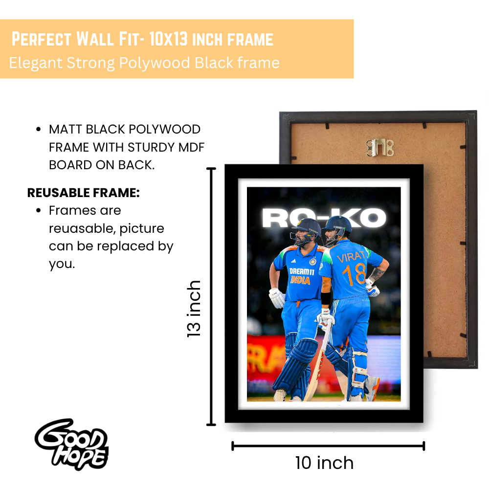 Cricketer Rohit Sharma Virat kohli Poster Cricket Players Motivational Poster, Players Photo posters For wall decor, room decoration home bedroom living room Hostel Photos Frame | Frames | Framed Photo
