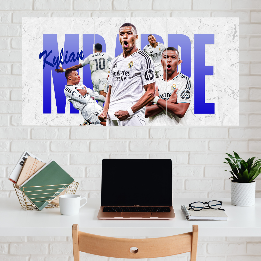 Footballer Kylian Mbappe 3 Split Poster Soccer Wall Art For Sports Room Office Bedroom Hostel Gym Gift For Fan Boys Men Wallpaper Stickers