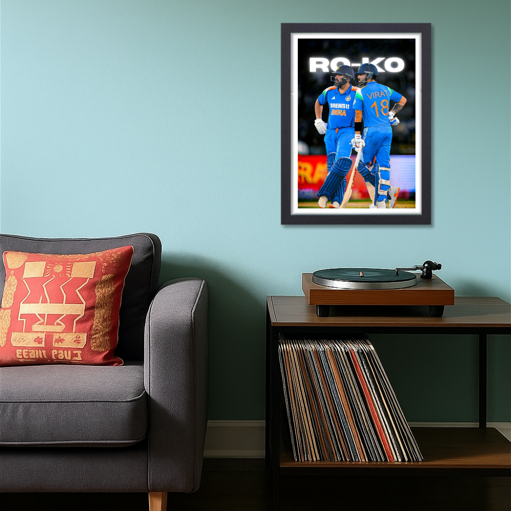 Cricketer Rohit Sharma Virat kohli Poster Cricket Players Motivational Poster, Players Photo posters For wall decor, room decoration home bedroom living room Hostel Photos Frame | Frames | Framed Photo