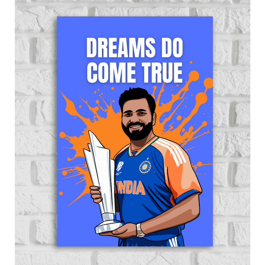 rohit sharma with world cup trophy poster