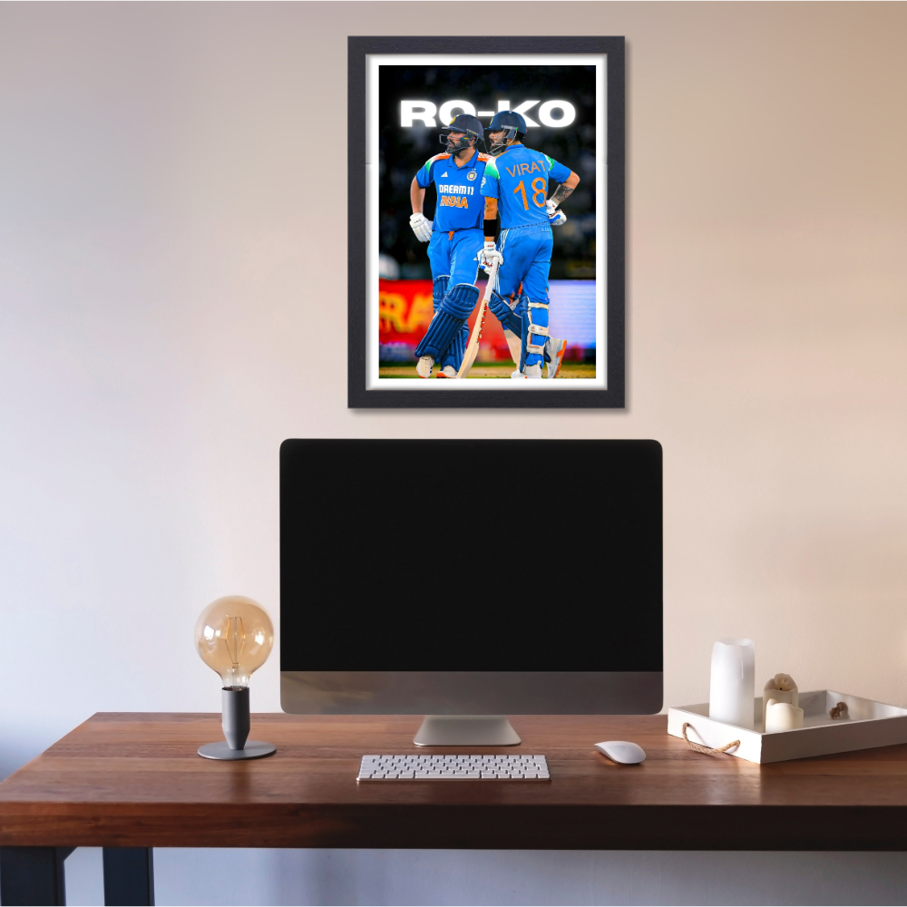 Cricketer Rohit Sharma Virat kohli Poster Cricket Players Motivational Poster, Players Photo posters For wall decor, room decoration home bedroom living room Hostel Photos Frame | Frames | Framed Photo