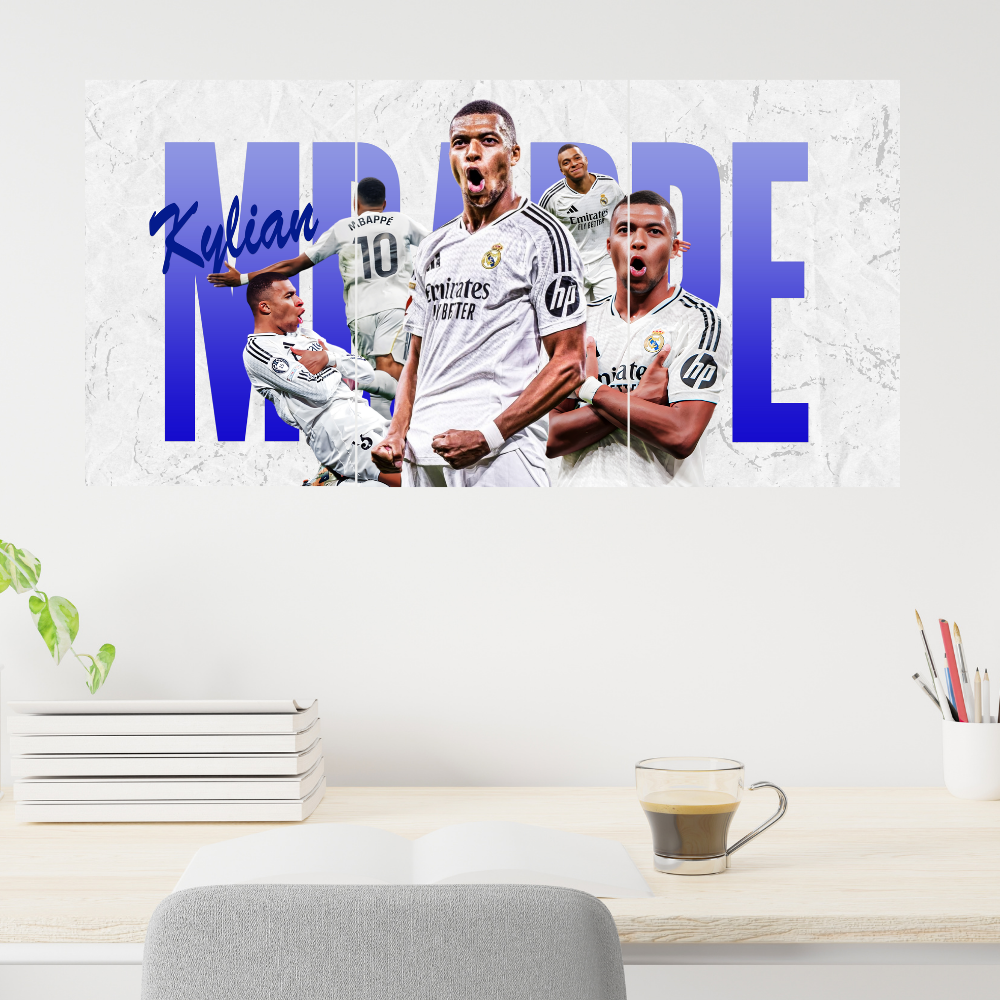 Footballer Kylian Mbappe 3 Split Poster Soccer Wall Art For Sports Room Office Bedroom Hostel Gym Gift For Fan Boys Men Wallpaper Stickers