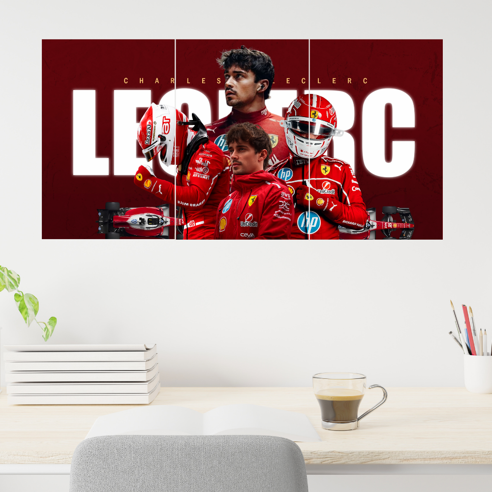 Charles lecrec Split Poster Poster –Set of 3 Split Poster – Formula 1 Racing Decor for Bedroom, Living Room, Office – Gift for Motorsport Fans