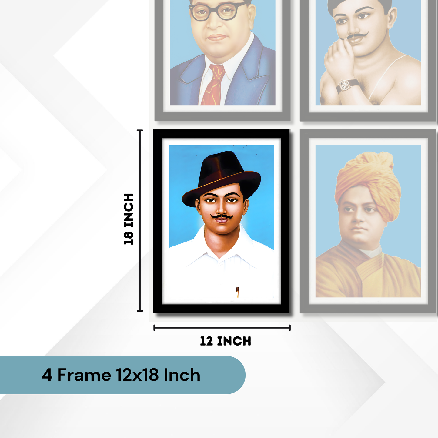 Good Hope (Set Of 4) Bhagat Singh, Azad, Vivekanand, Ambedkar Artwork