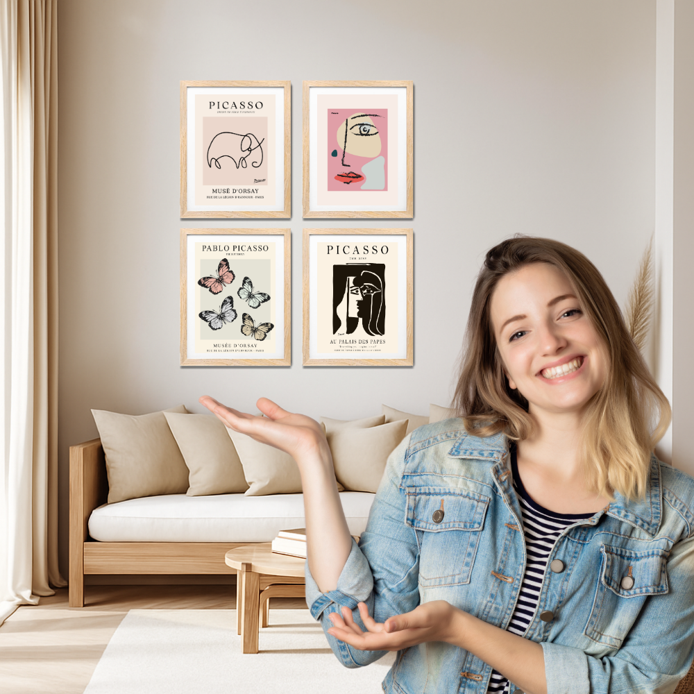 Set of 4 Picasso Wall Art Paintings Frame 10x13 Inch for Home Decoration, Living Room, Bedroom, Kitchen, and Office Wall Decoration Classic Aesthetic