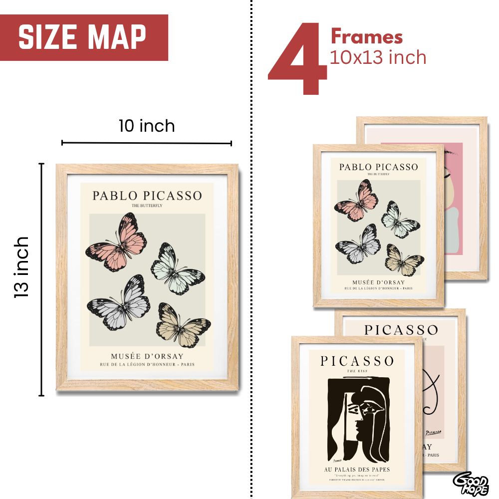 Set of 4 Picasso Wall Art Paintings Frame 10x13 Inch for Home Decoration, Living Room, Bedroom, Kitchen, and Office Wall Decoration Classic Aesthetic