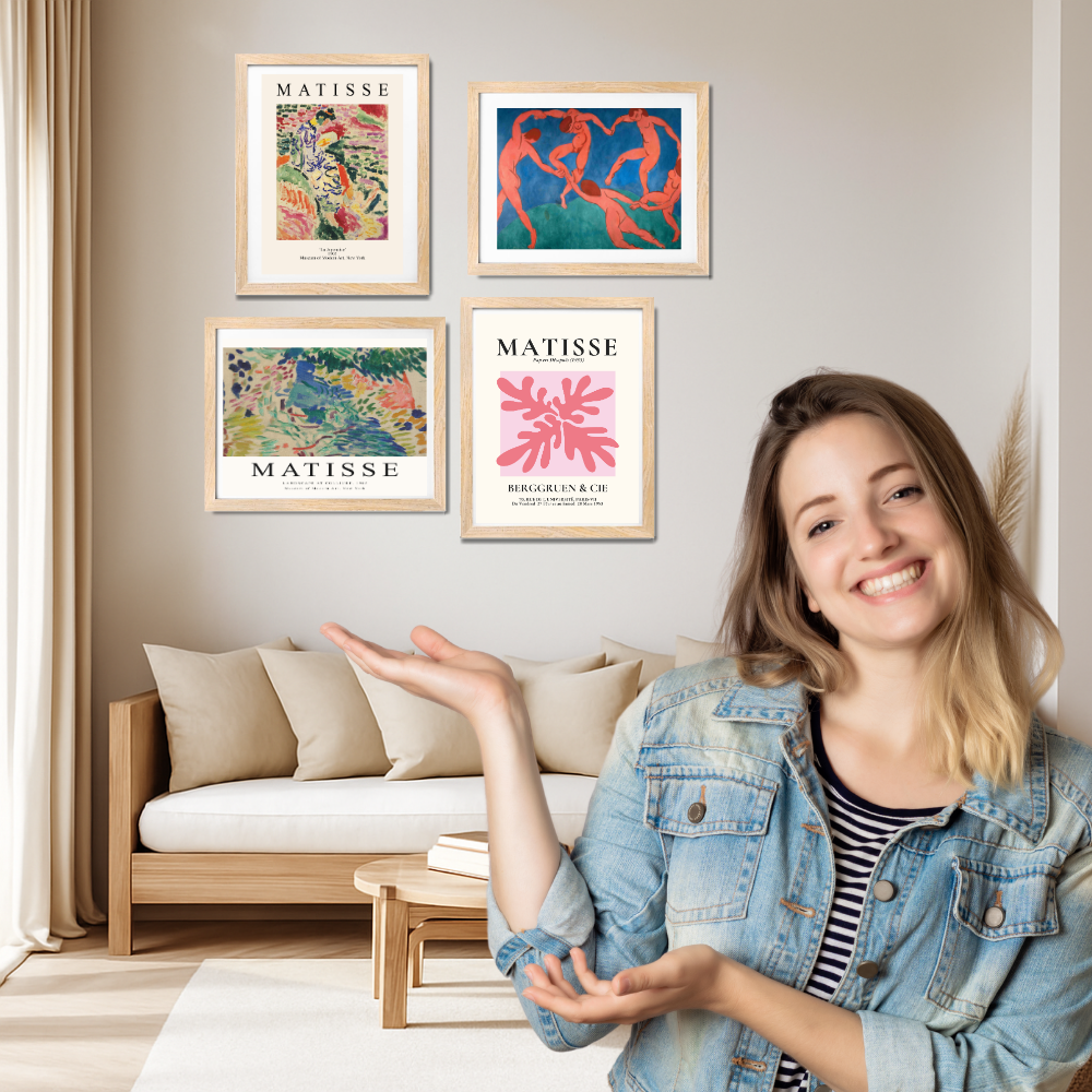 Set of 4 Henri Matisse Wall Art Paintings Framed Poster for Home Decoration, Living Room, Bedroom, Kitchen, and Office Wall Decoration Classic Aesthetic