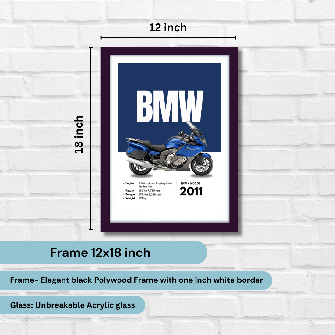 BMW K 1600 GT Superbikes Bikes Artwork Poster| Frame |Canvas | Vintage | Classic | Sports