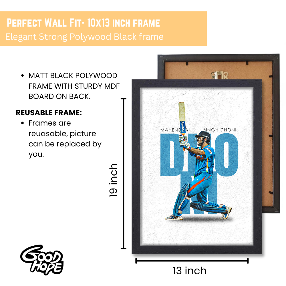 Cricketer Ms Dhoni Poster Cricket Players Motivational Poster, Players Photo posters For wall decor, room decoration home bedroom living room Paintings Hostel Frame | Frames | Framed