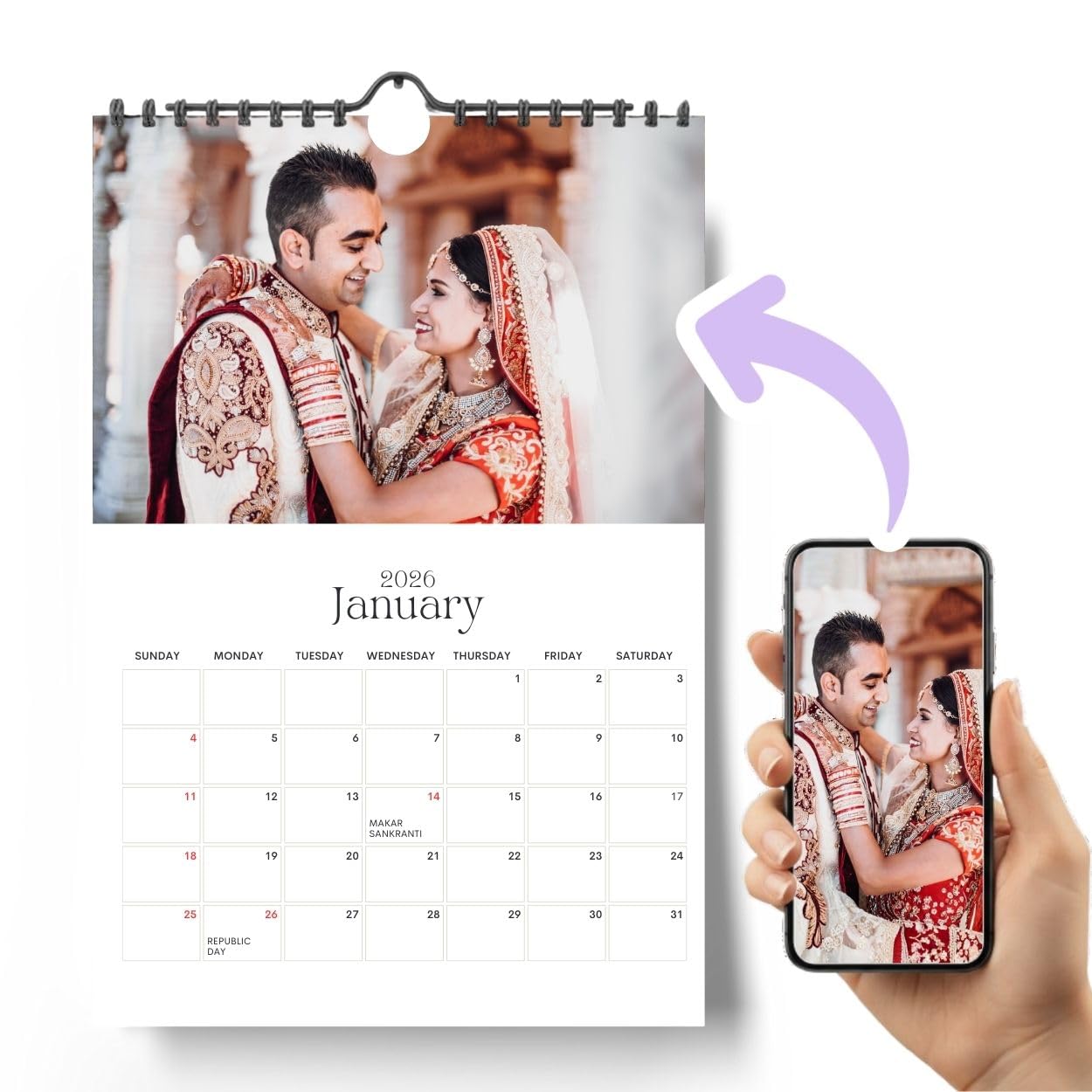 Wall Calendar 2026 with From January to December with 12 Personalized I Customized Photographs