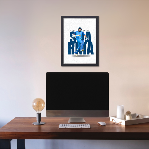 Cricketer Rohit Sharma Hitman Cricket Player Motivational Poster Frame Framed Posters Players Photo Frames For wall Decor decoration home bedroom living room Paintings Hostel Boys Ideal For Cricket Fans