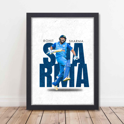 Cricketer Rohit Sharma Hitman Cricket Player Motivational Poster Frame Framed Posters Players Photo Frames For wall Decor decoration home bedroom living room Paintings Hostel Boys Ideal For Cricket Fans