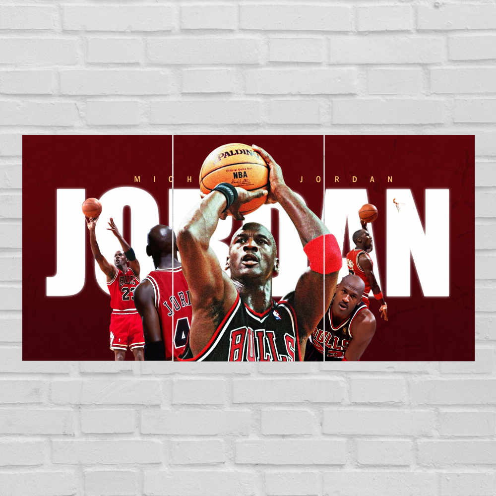 Basketball Player Michael Jordan 3 Split Poster Basketball Legend Wall Art for Room, Gym & Office Decor Hostel Sports Room Gift For Fan Boys Men Wallpaper Stickers