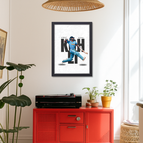 Cricketer Virat Kohli Poster Cricket Players Motivational Poster, Players Photo posters For wall decor, room decoration home bedroom living room Paintings Hostel Frame | Frames | Framed